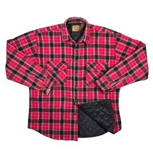St Johns Bay Men Red Black Plaid Quilted Lined Flannel Shirt Workwear L Outdoors
